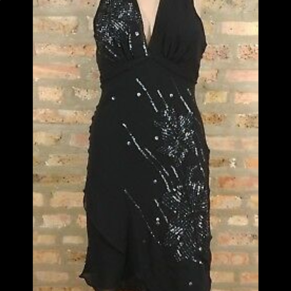BCBG Maxazria Beaded Floral Halter Dress